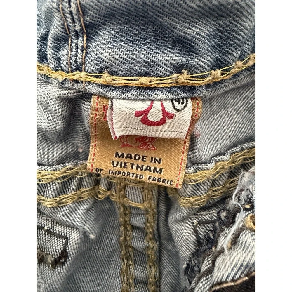 True Religion Jeans Men 34 Light Blue Big T Embroidered Straight Made in Vietnam